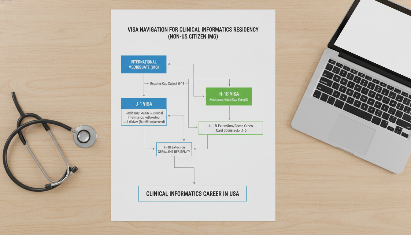 Flowchart of visa pathways for international medical graduates into residency and clinical informatics fellowship - non-US ci