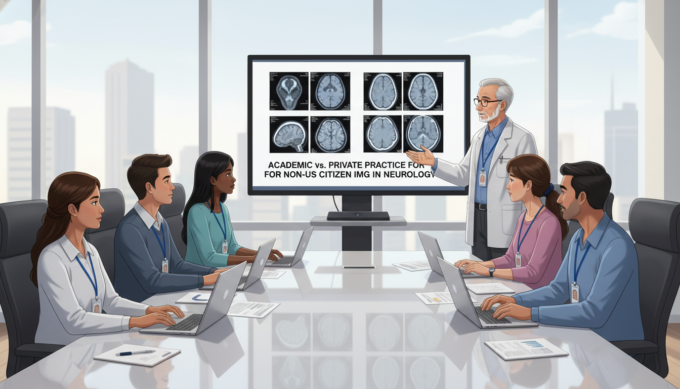 International neurology residents discussing academic and private practice career options International neurology residents discussing academic and private practice career options - non-US citizen IMG for Academic v