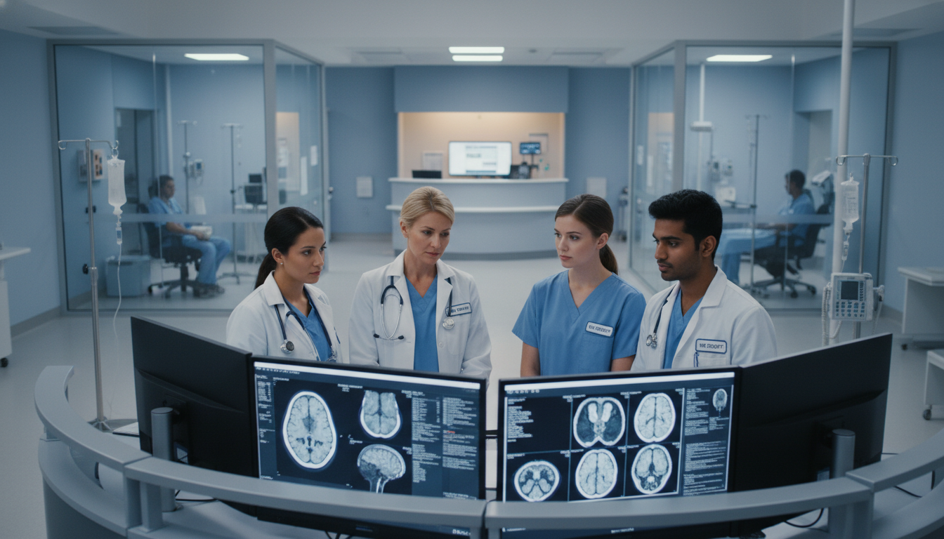 Neurology resident team rounding with an international medical graduate on stroke service Neurology resident team rounding with an international medical graduate on stroke service - non-US citizen IMG for Away Rotat