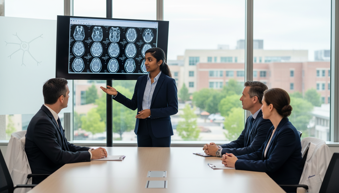 Neurology resident discussing brain imaging during interview - non-US citizen IMG for Common Interview Questions for Non-US C