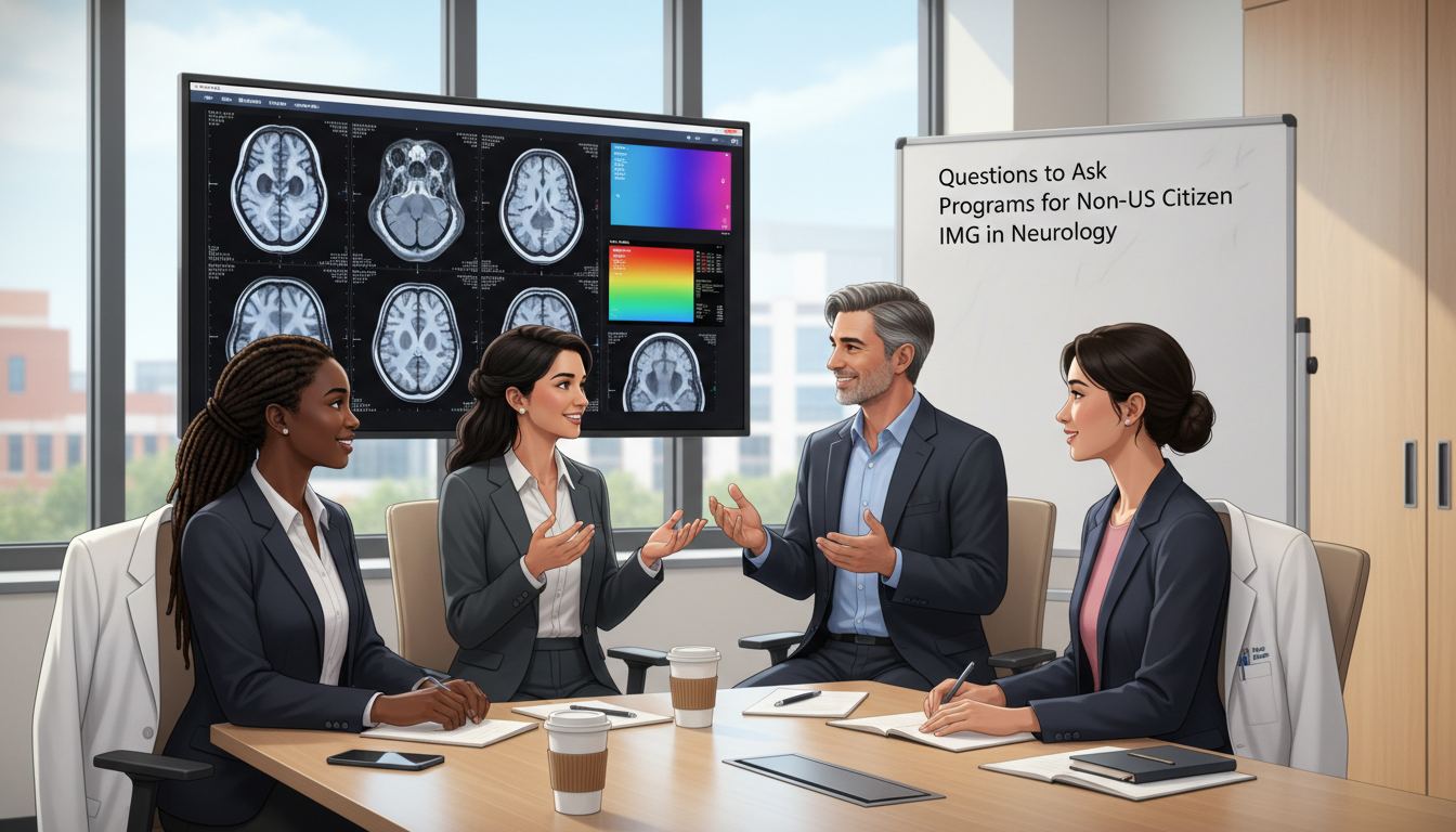 Neurology residents and international graduate discussing residency program - non-US citizen IMG for Questions to Ask Program