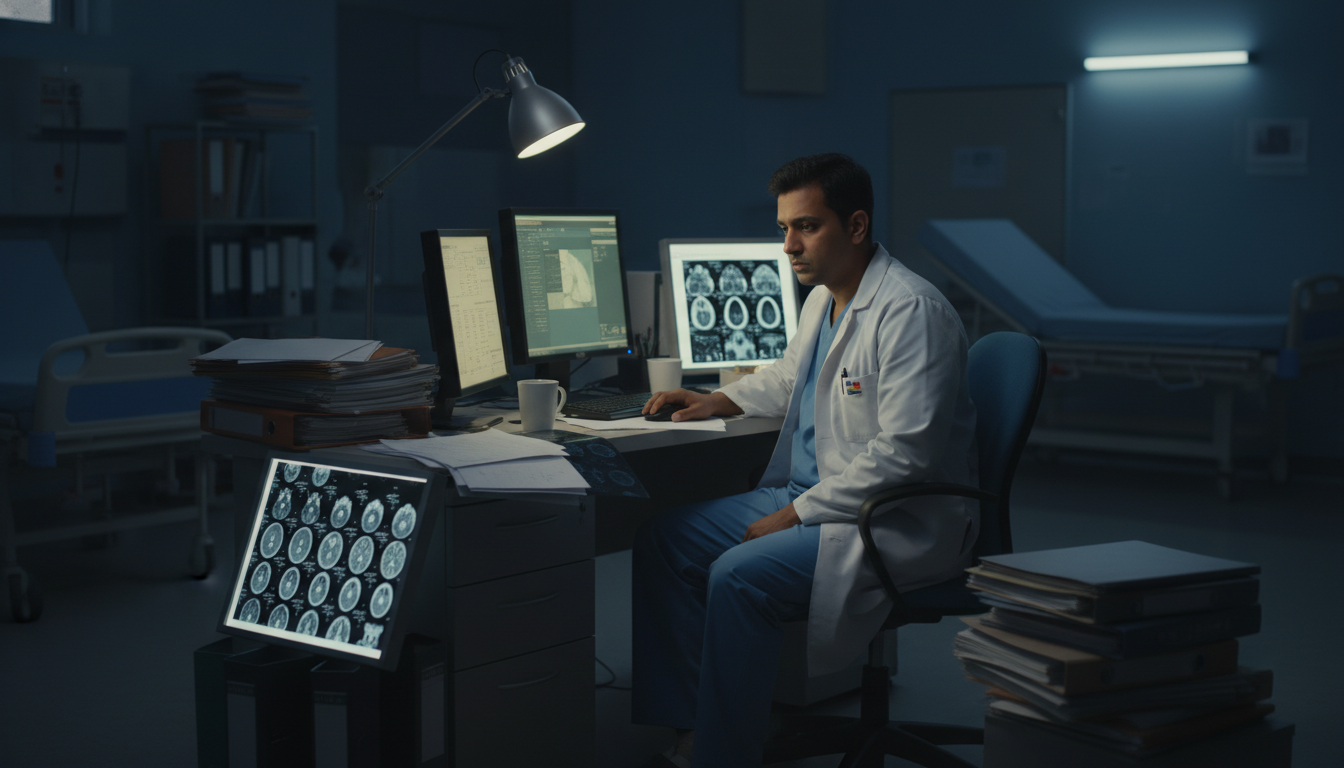 Neurology resident feeling overwhelmed reviewing patient charts at night Neurology resident feeling overwhelmed reviewing patient charts at night - non-US citizen IMG for Resident Turnover Warning S