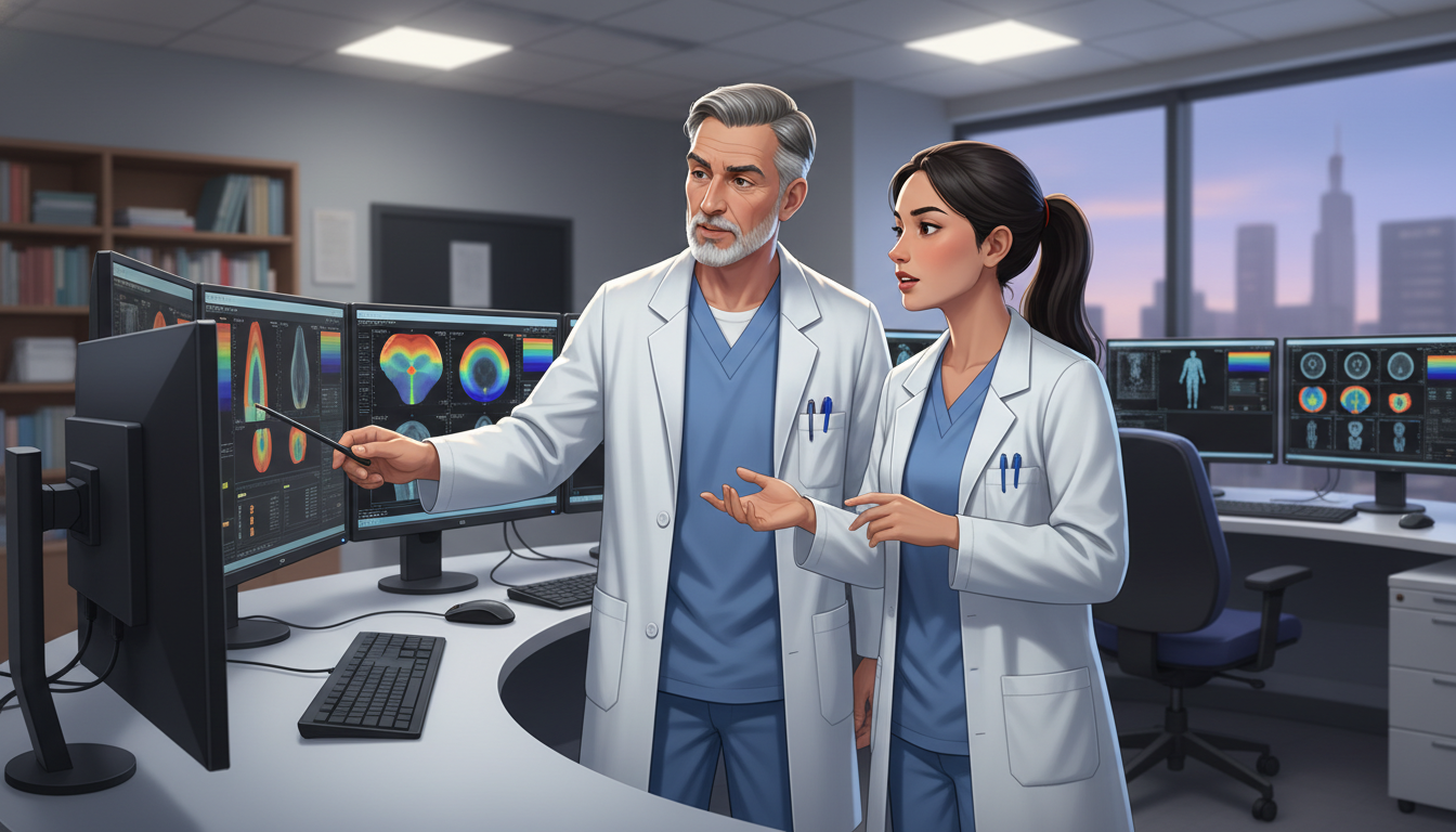 Nuclear medicine resident and attending reviewing PET-CT images Nuclear medicine resident and attending reviewing PET-CT images - non-US citizen IMG for Letters of Recommendation for Non-US