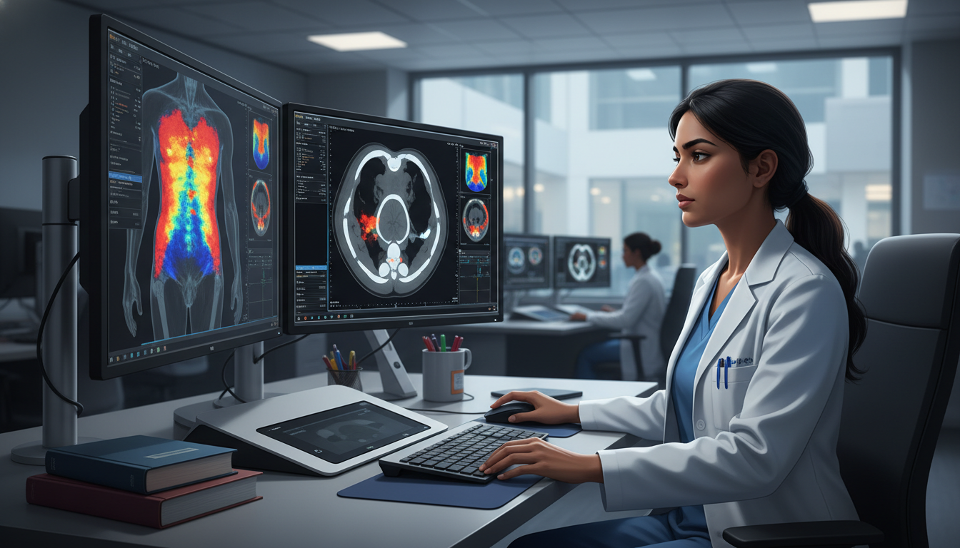Nuclear medicine resident reviewing PET CT images - non-US citizen IMG for Pre-Interview Preparation for Non-US Citizen IMG i