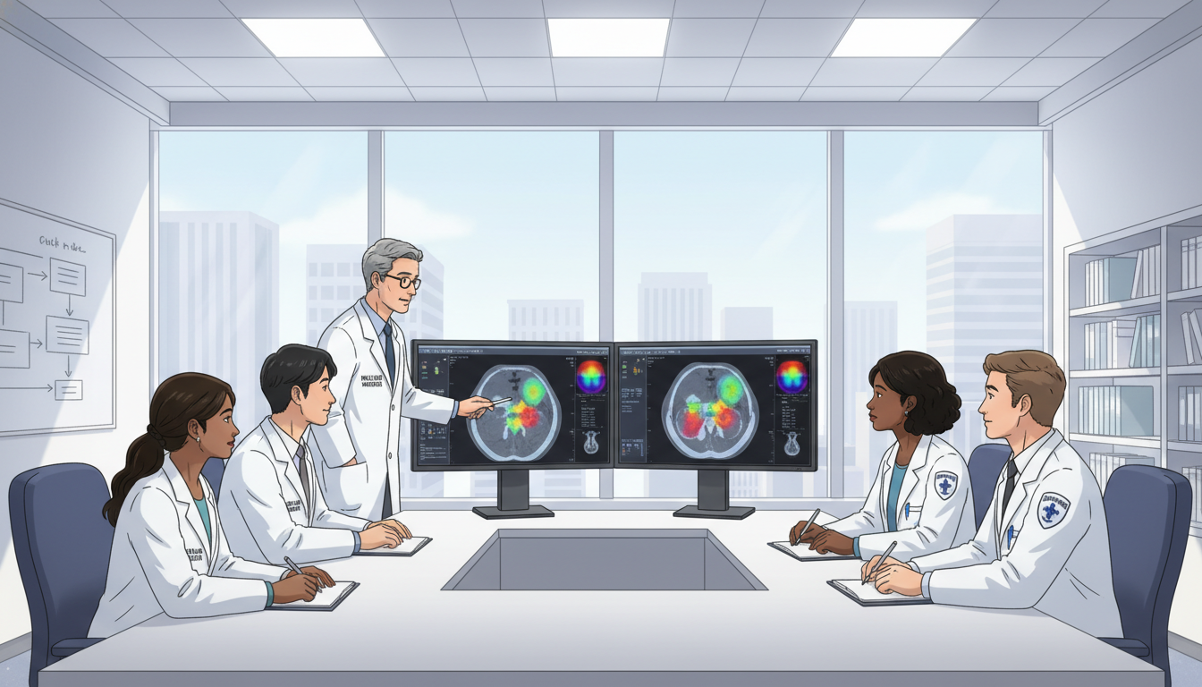 Nuclear medicine residents in a teaching conference discussing PET/CT images - non-US citizen IMG for Program Selection Strat