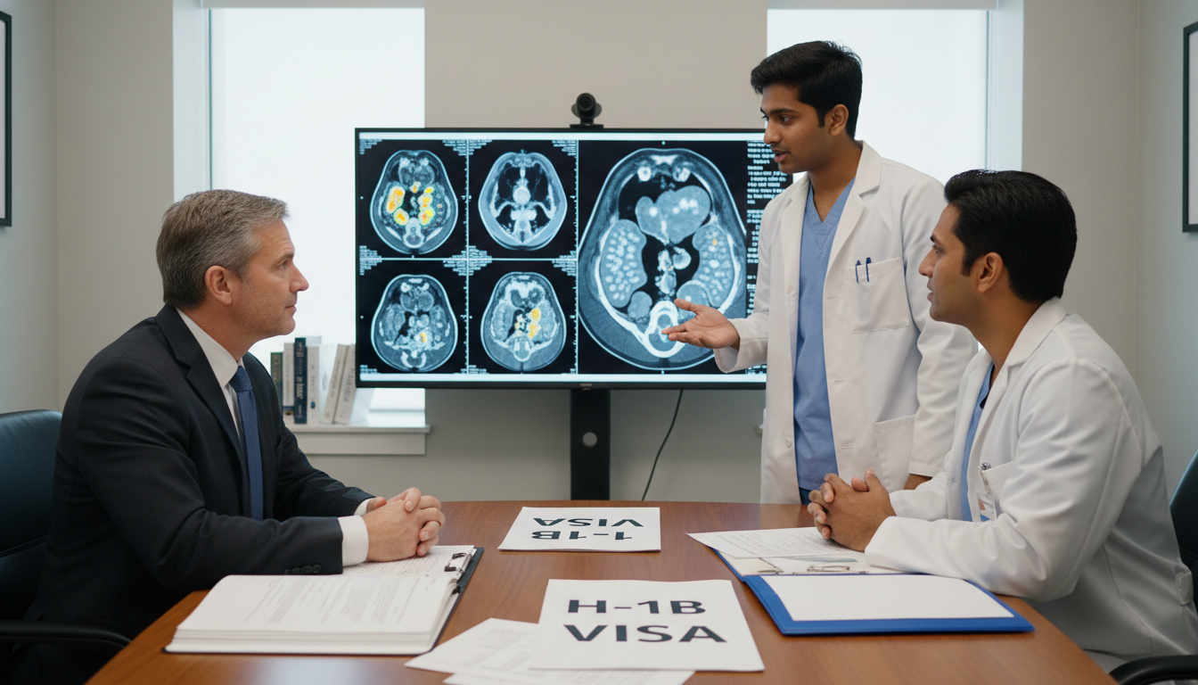 Nuclear medicine resident discussing visa options with program director Nuclear medicine resident discussing visa options with program director - non-US citizen IMG for Visa Navigation for Residenc