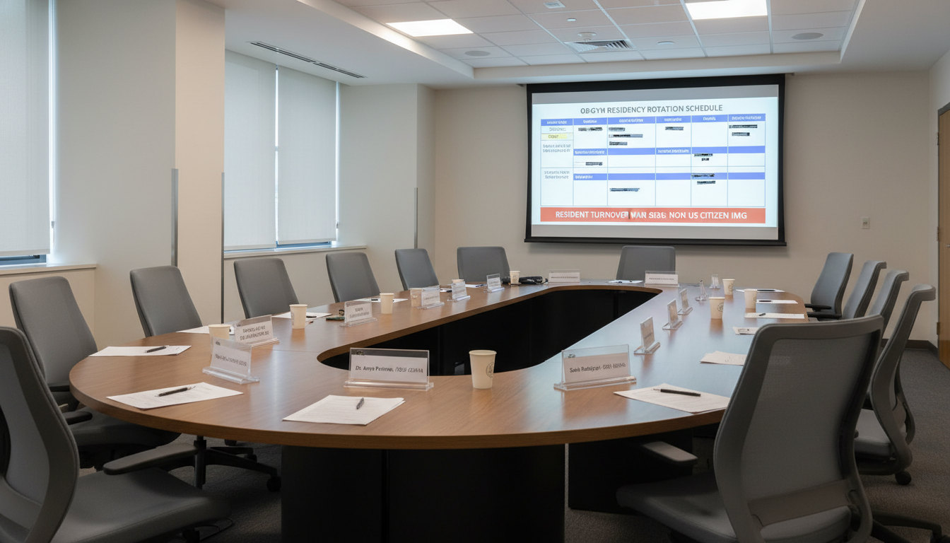 Residency program conference room with partially filled seats indicating resident turnover Residency program conference room with partially filled seats indicating resident turnover - non-US citizen IMG for Resident