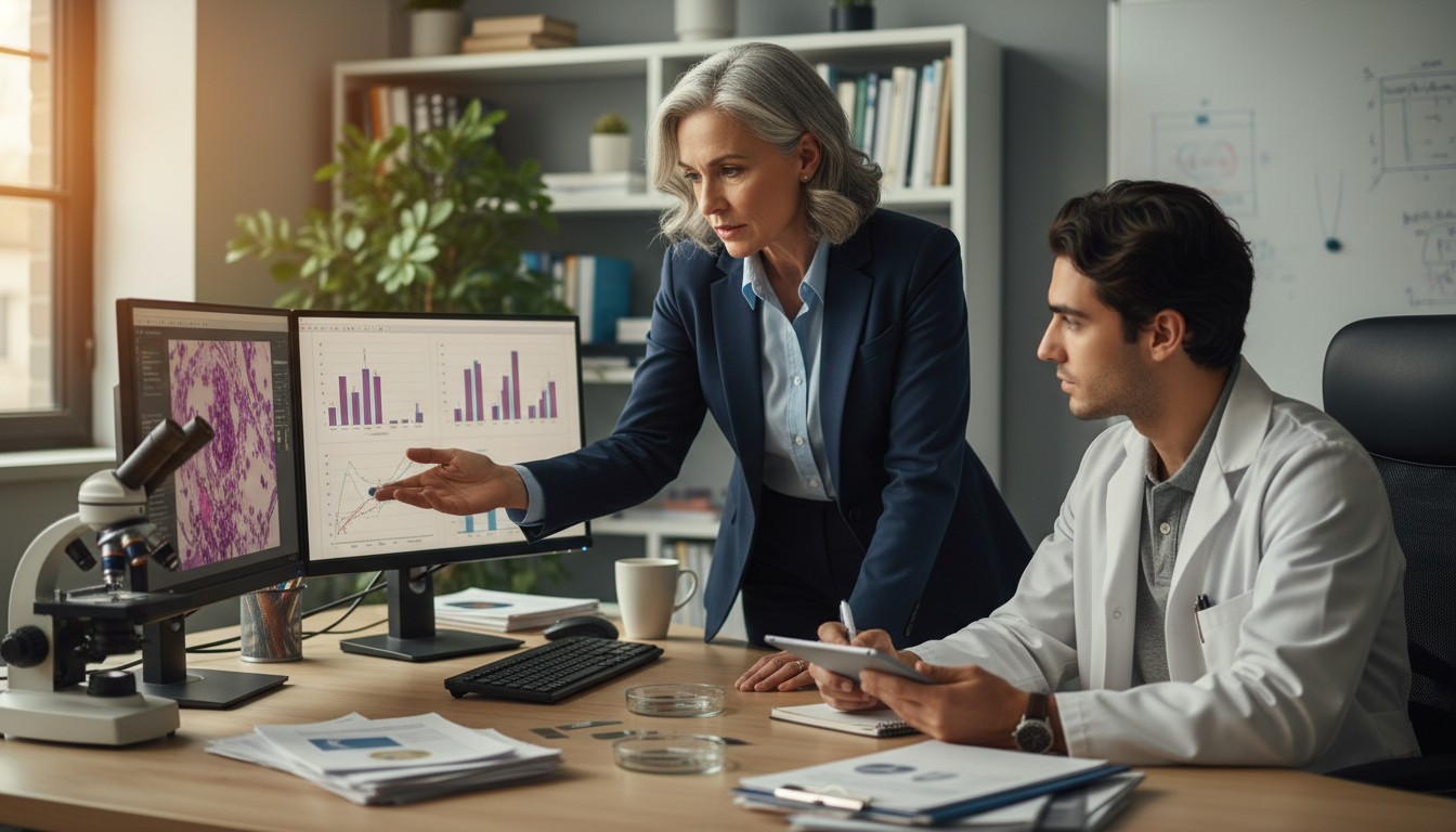 Pathology research mentor guiding an IMG on a slide and data project Pathology research mentor guiding an IMG on a slide and data project - non-US citizen IMG for Research Profile Building for N