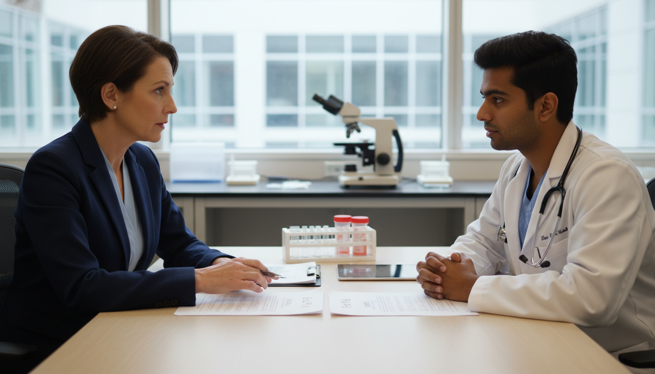 Pathology program director and IMG discussing J-1 vs H-1B visa options Pathology program director and IMG discussing J-1 vs H-1B visa options - non-US citizen IMG for Visa Navigation for Residency