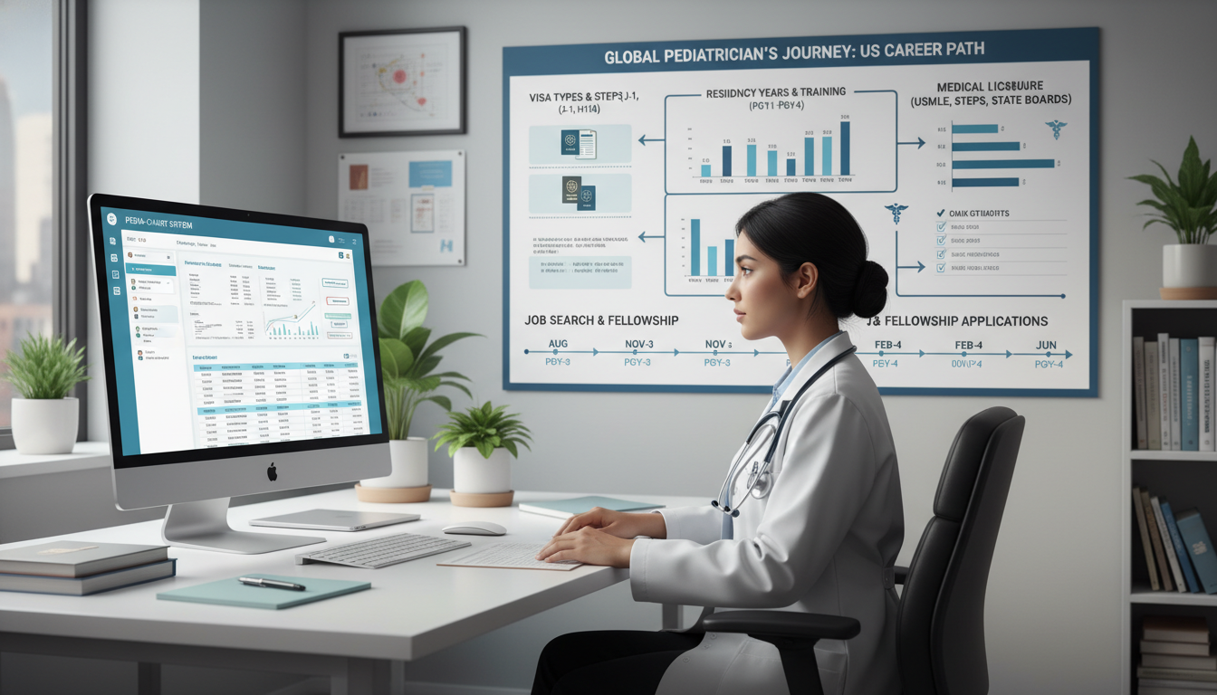 Non-US Citizen IMG pediatric resident reviewing visa and licensure timeline - non-US citizen IMG for Job Search Timing for No