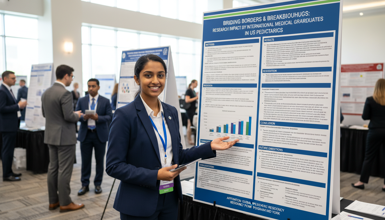 Pediatric resident presenting research poster at a conference Pediatric resident presenting research poster at a conference - non-US citizen IMG for Research During Residency for Non-US C