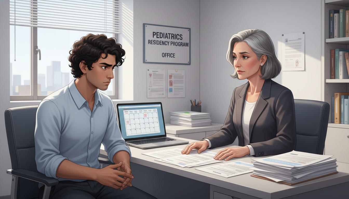 Pediatrics resident speaking privately with program director Pediatrics resident speaking privately with program director - non-US citizen IMG for Resident Turnover Warning Signs for Non