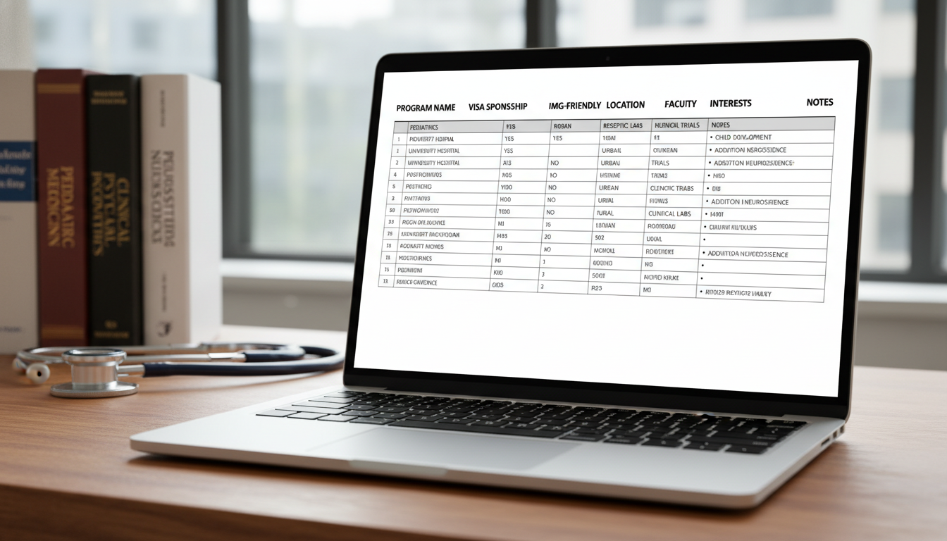 Spreadsheet of residency program research for Triple Board pediatrics-psychiatry - non-US citizen IMG for How to Research Pro