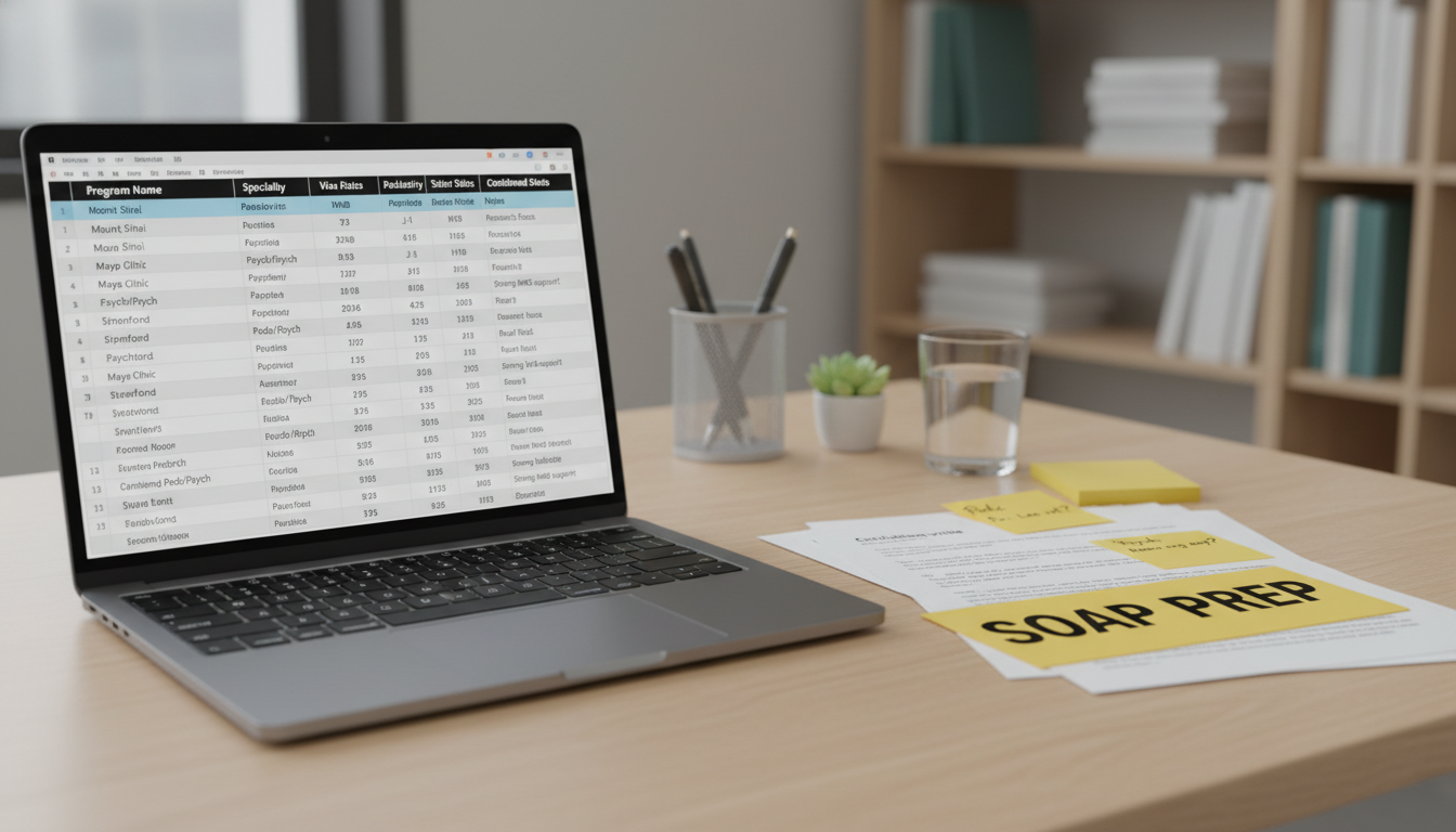 SOAP planning spreadsheet for pediatrics-psychiatry focused IMG - non-US citizen IMG for SOAP Preparation for Non-US Citizen