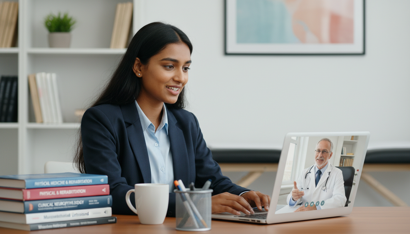 International medical graduate having a virtual mentoring session with a physiatrist - non-US citizen IMG for Networking in M