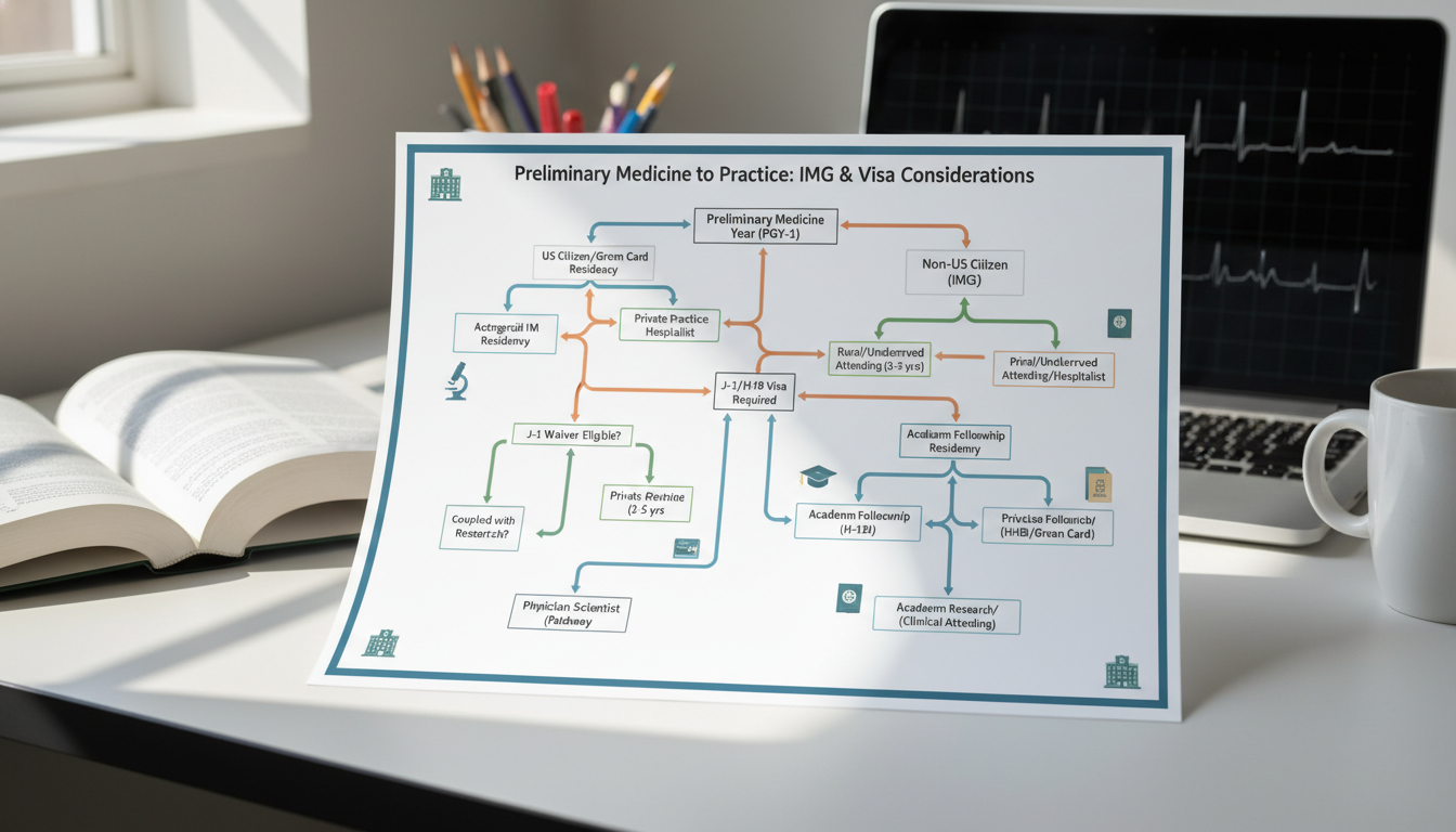 Flowchart of academic versus private practice pathways after preliminary medicine for international graduates Flowchart of academic versus private practice pathways after preliminary medicine for international graduates - non-US citize