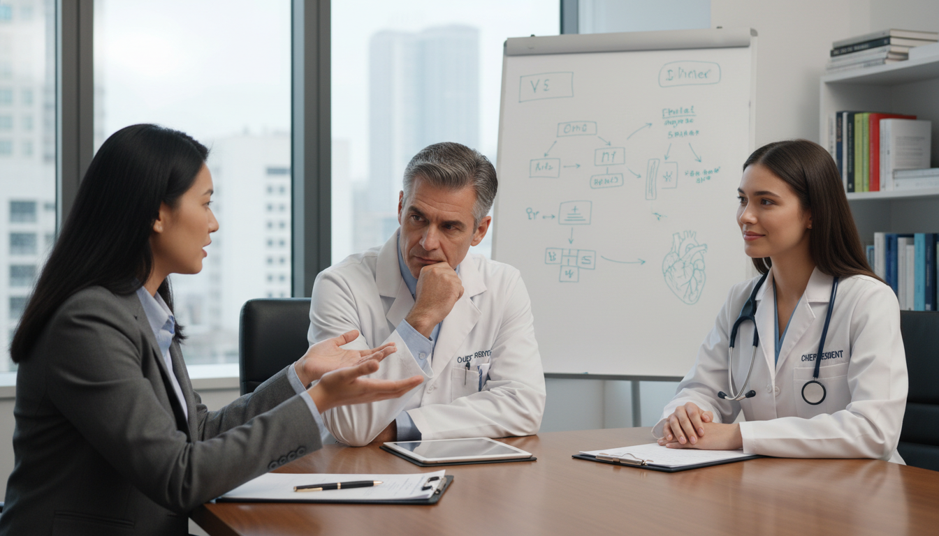 Non-US citizen IMG discussing clinical scenarios during residency interview - non-US citizen IMG for Common Interview Questio