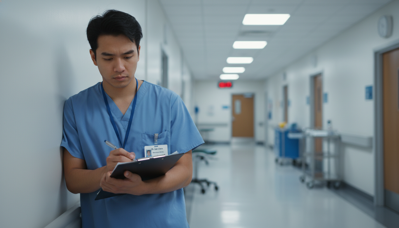 Stressed preliminary medicine resident in hospital corridor Stressed preliminary medicine resident in hospital corridor - non-US citizen IMG for Identifying Malignant Programs for Non-U