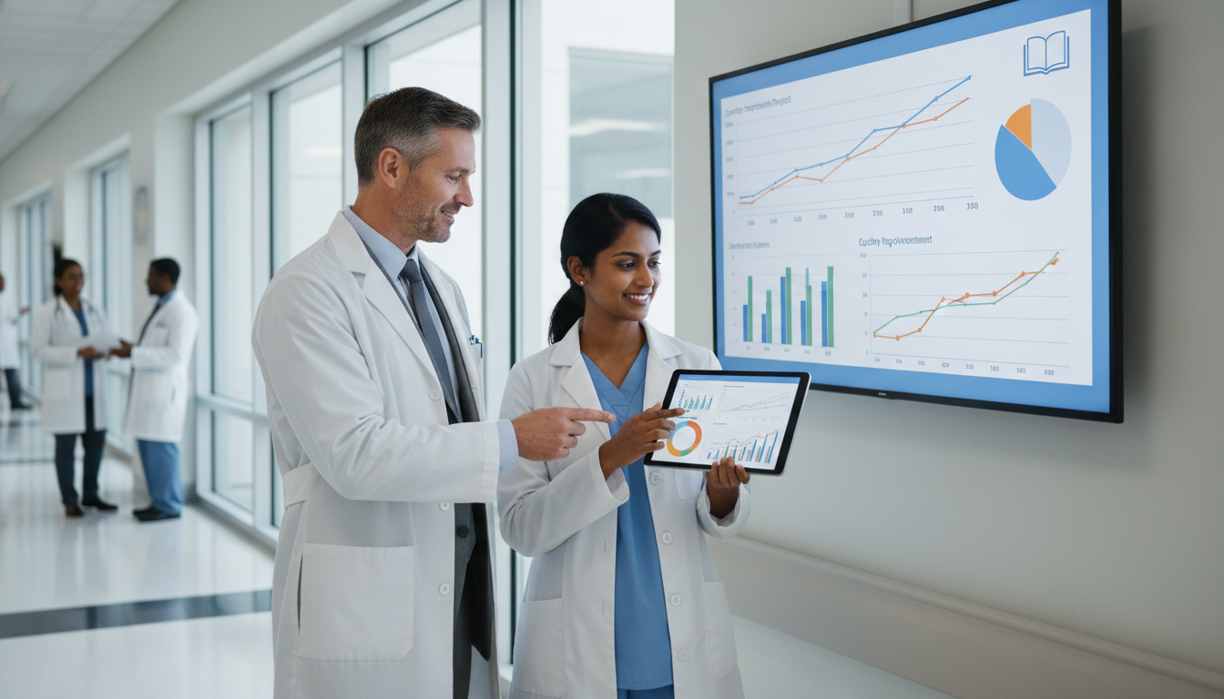 Resident physician discussing quality improvement project with faculty mentor - non-US citizen IMG for Research During Reside