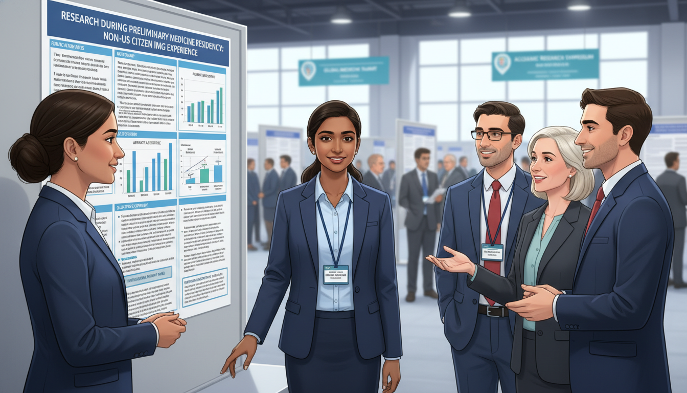 International preliminary medicine resident presenting research poster at conference - non-US citizen IMG for Research During