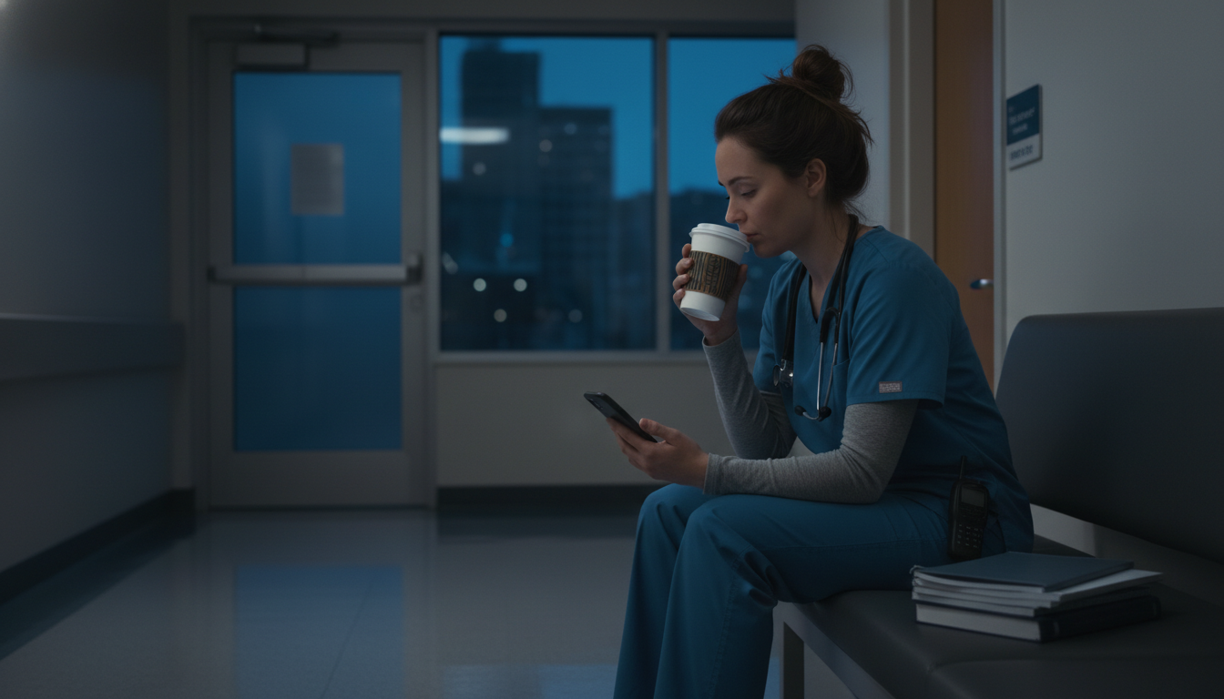 Hospital resident physician during night shift reflecting on work-life balance Hospital resident physician during night shift reflecting on work-life balance - non-US citizen IMG for Work-Life Balance Ass