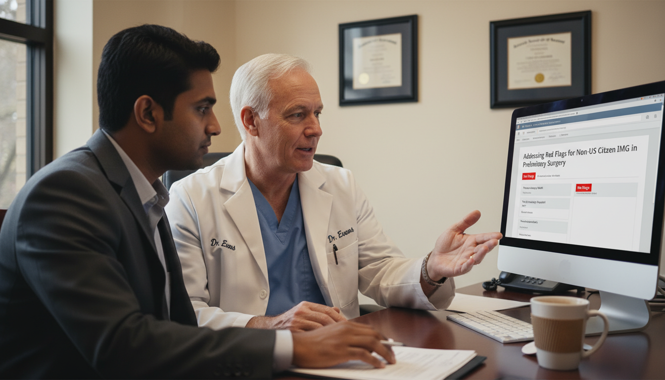 International medical graduate discussing red flags with a mentor International medical graduate discussing red flags with a mentor - non-US citizen IMG for Addressing Red Flags for Non-US Ci