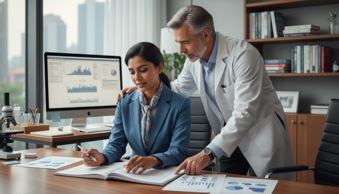 International medical graduate discussing surgical research with faculty mentor - non-US citizen IMG for Research Profile Bui