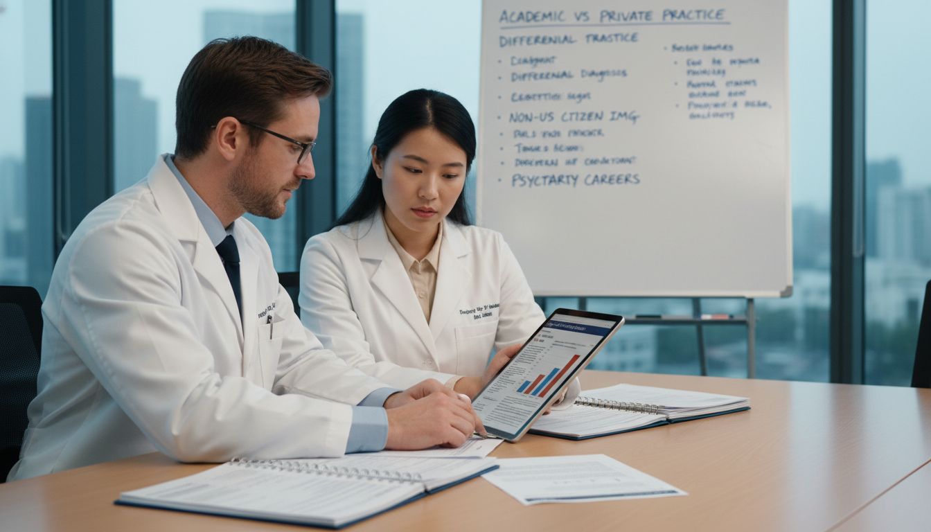 Psychiatry resident IMG learning in an academic teaching hospital Psychiatry resident IMG learning in an academic teaching hospital - non-US citizen IMG for Academic vs Private Practice for N