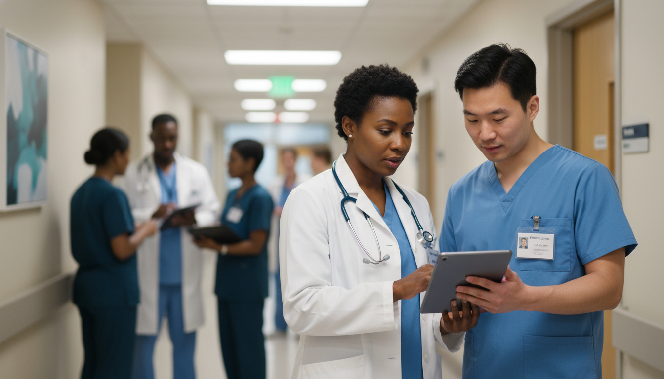 Psychiatry attending mentoring an IMG student during an inpatient rounds discussion Psychiatry attending mentoring an IMG student during an inpatient rounds discussion - non-US citizen IMG for Away Rotation St