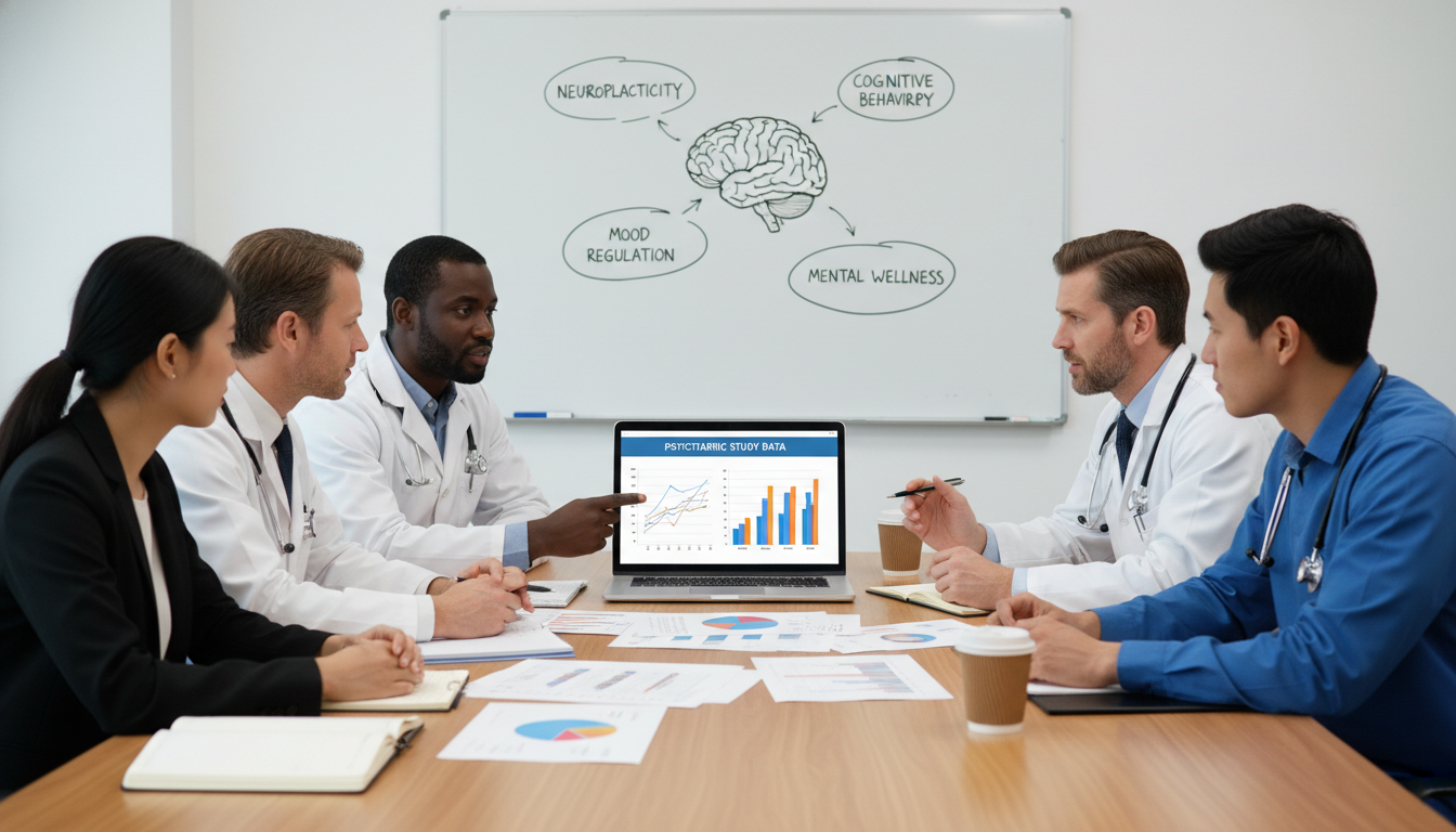 Psychiatry research team discussing data and study design - non-US citizen IMG for Research Profile Building for Non-US Citiz