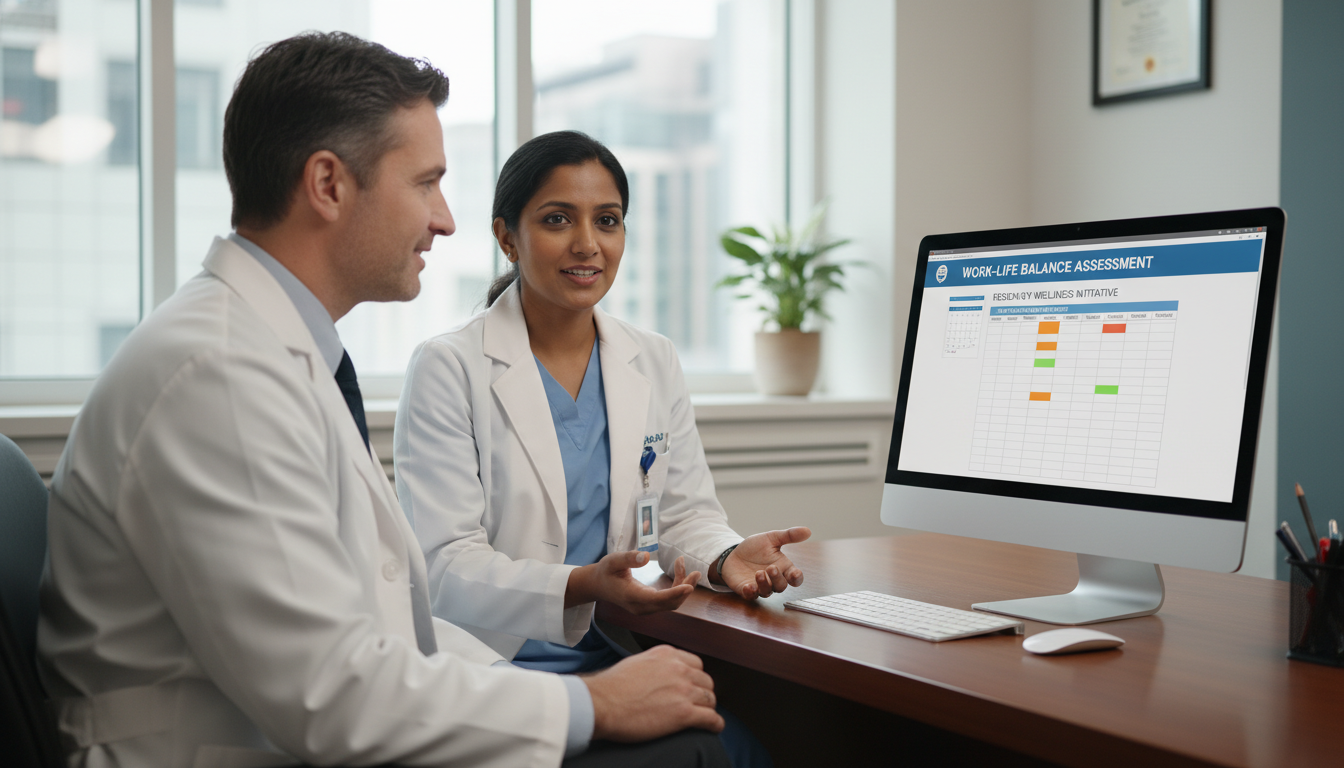 Psychiatry resident IMG discussing schedule and wellness Psychiatry resident IMG discussing schedule and wellness - non-US citizen IMG for Work-Life Balance Assessment for Non-US Cit