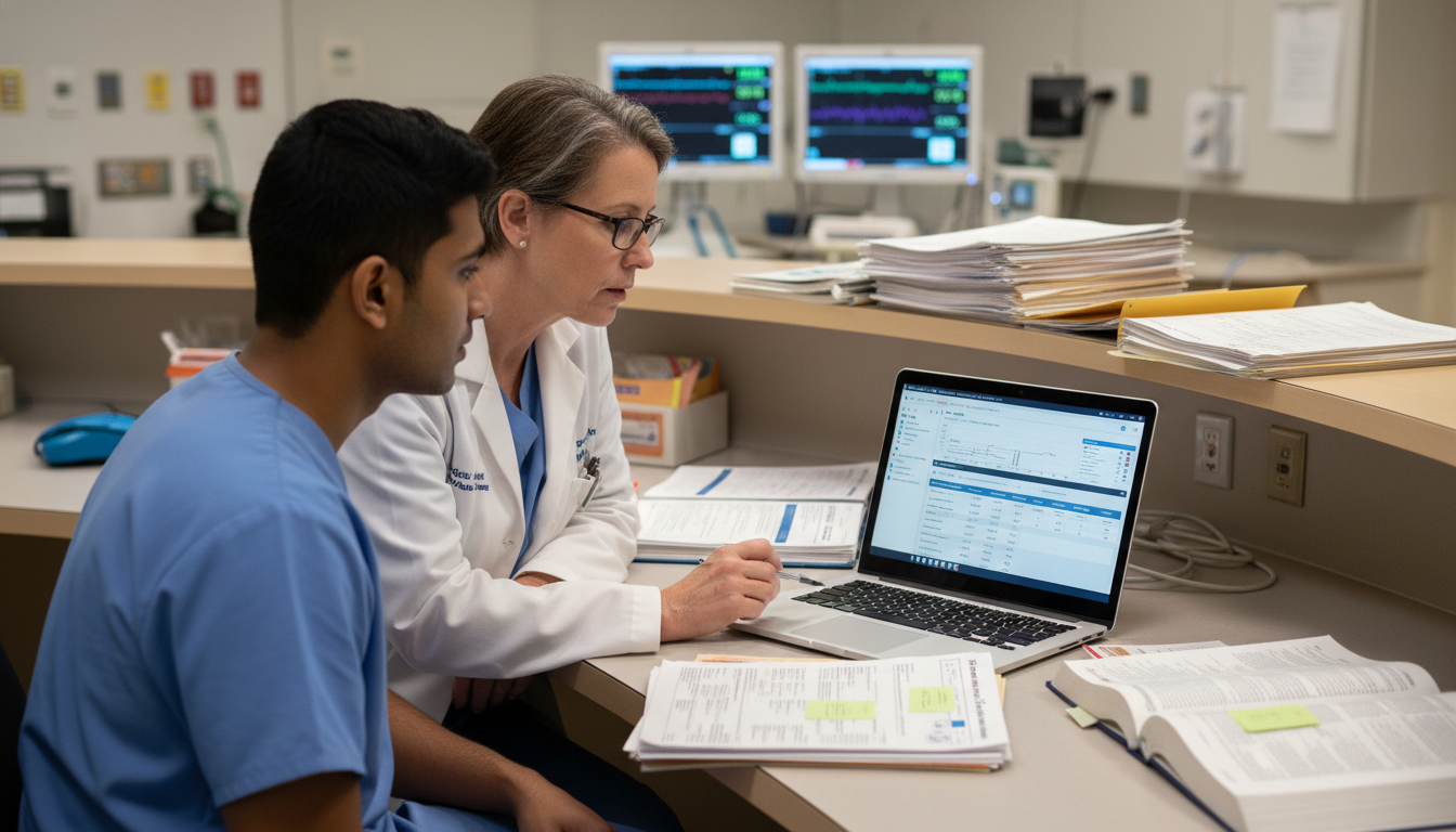 Resident and Pulmonary Critical Care Mentor Reviewing Data for ICU Research Project Resident and Pulmonary Critical Care Mentor Reviewing Data for ICU Research Project - non-US citizen IMG for Research During