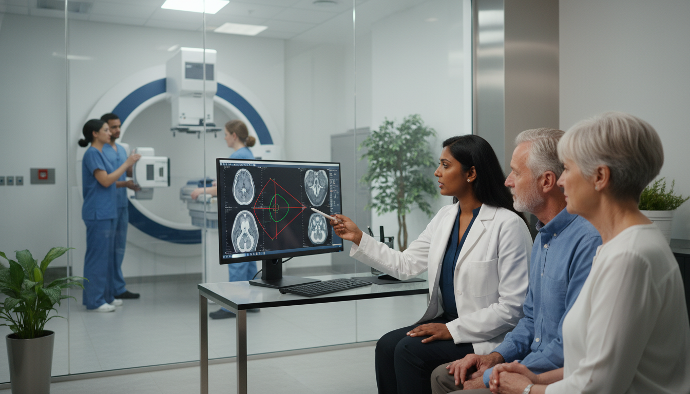 Radiation oncologist consulting with a patient in a private practice clinic Radiation oncologist consulting with a patient in a private practice clinic - non-US citizen IMG for Academic vs Private Prac