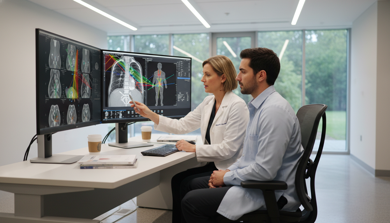 Radiation oncology resident and mentor reviewing treatment plans - non-US citizen IMG for Low Step Score Strategies for Non-U