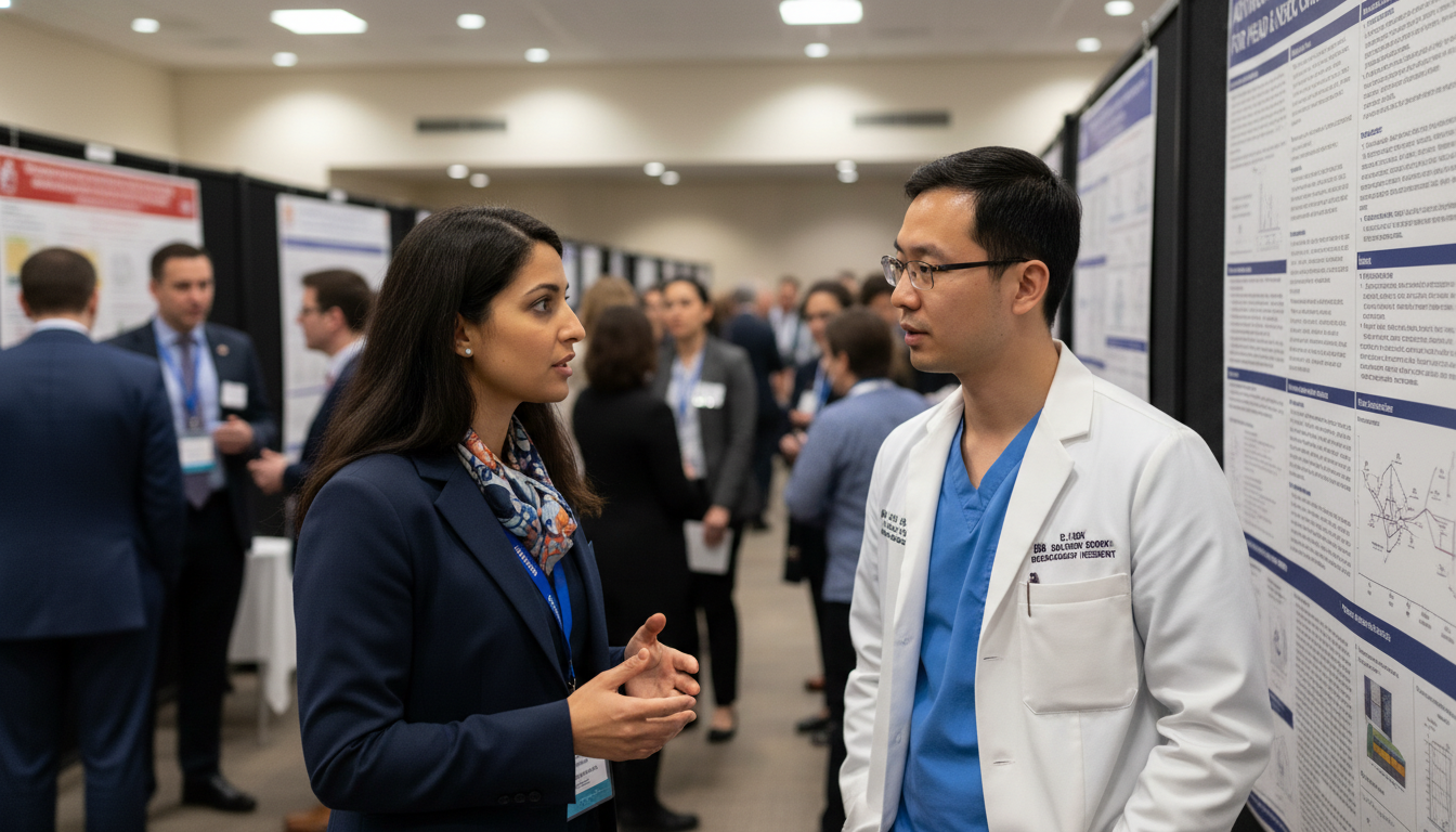 Non-US citizen IMG networking at radiation oncology conference poster session - non-US citizen IMG for Networking in Medicine