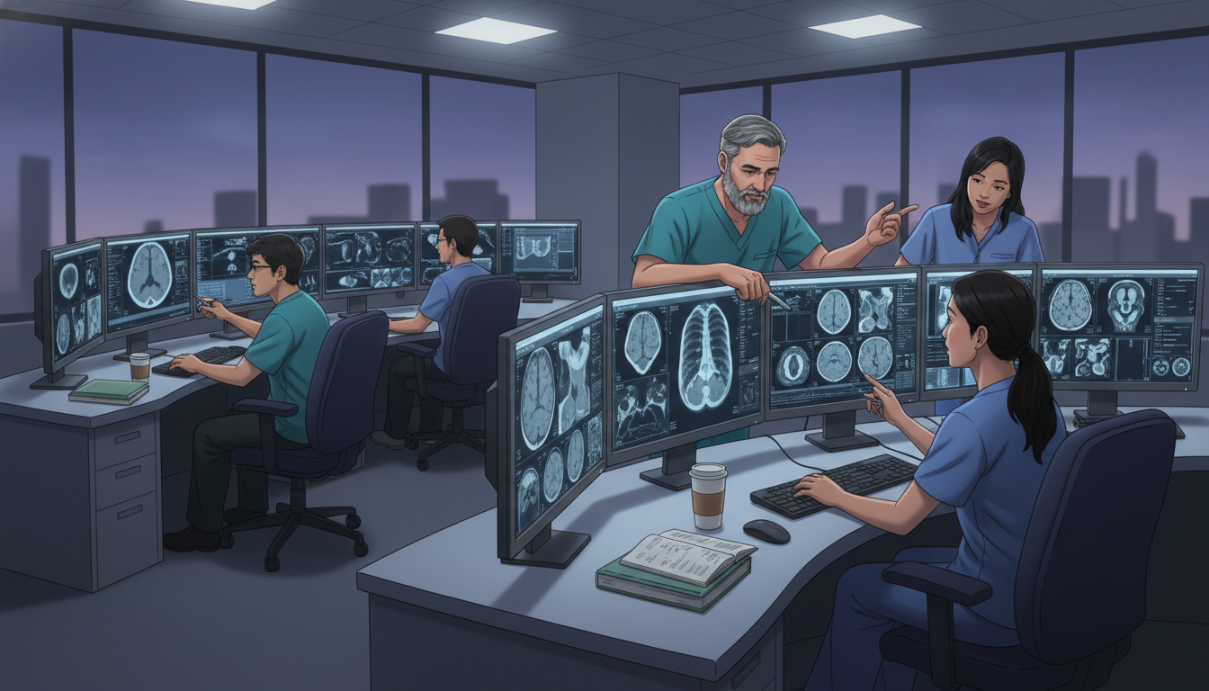 International radiology resident reviewing imaging in reading room - non-US citizen IMG for Common Interview Questions for No