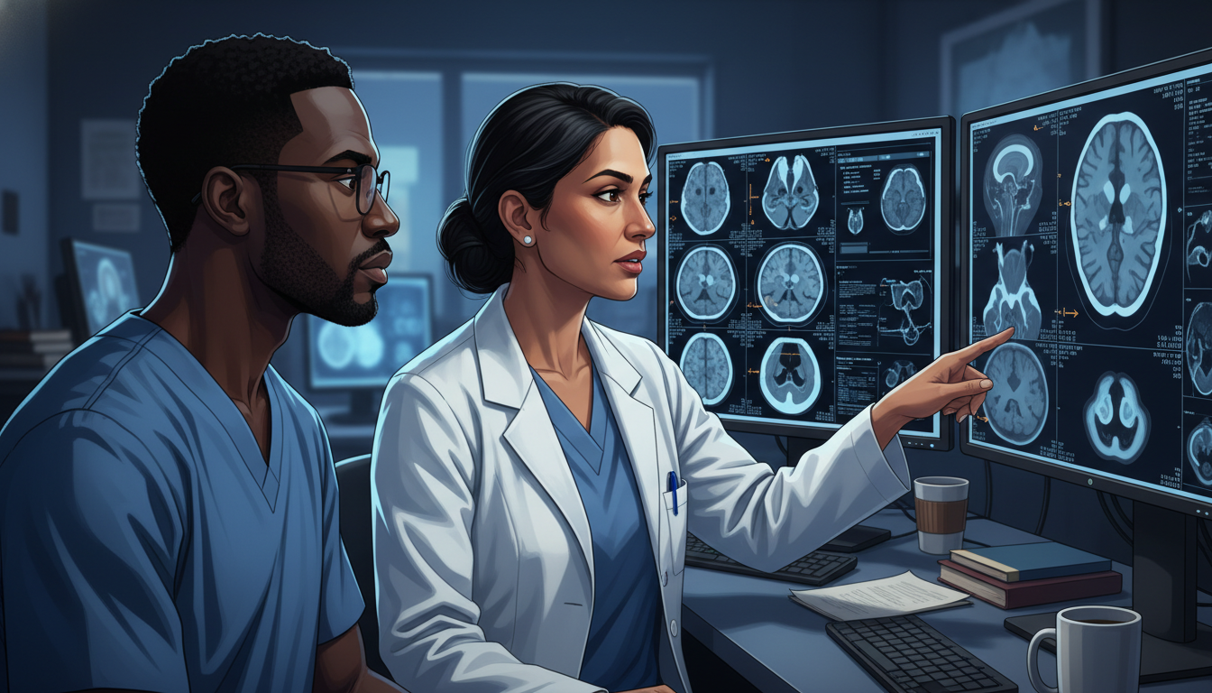 Radiology mentor and IMG resident reviewing imaging together Radiology mentor and IMG resident reviewing imaging together - non-US citizen IMG for Networking in Medicine for Non-US Citiz