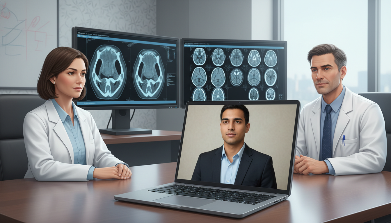 Non-US citizen IMG on a video call with residency program faculty discussing diagnostic radiology Non-US citizen IMG on a video call with residency program faculty discussing diagnostic radiology - non-US citizen IMG for Pr