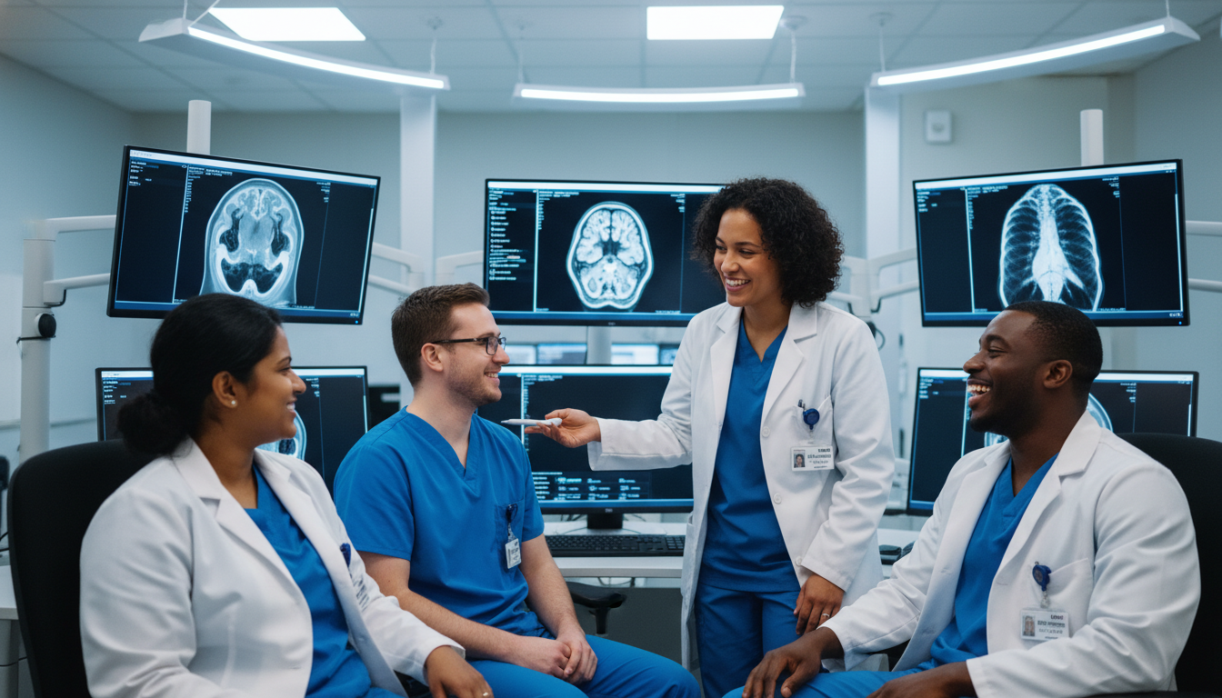 Radiology residents discussing program culture and workload Radiology residents discussing program culture and workload - non-US citizen IMG for Questions to Ask Programs for Non-US Cit