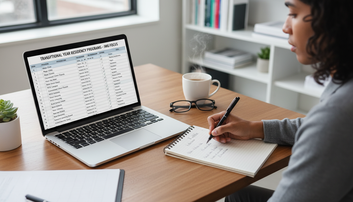 Residency applicant organizing transitional year program data in a spreadsheet - non-US citizen IMG for How to Research Progr