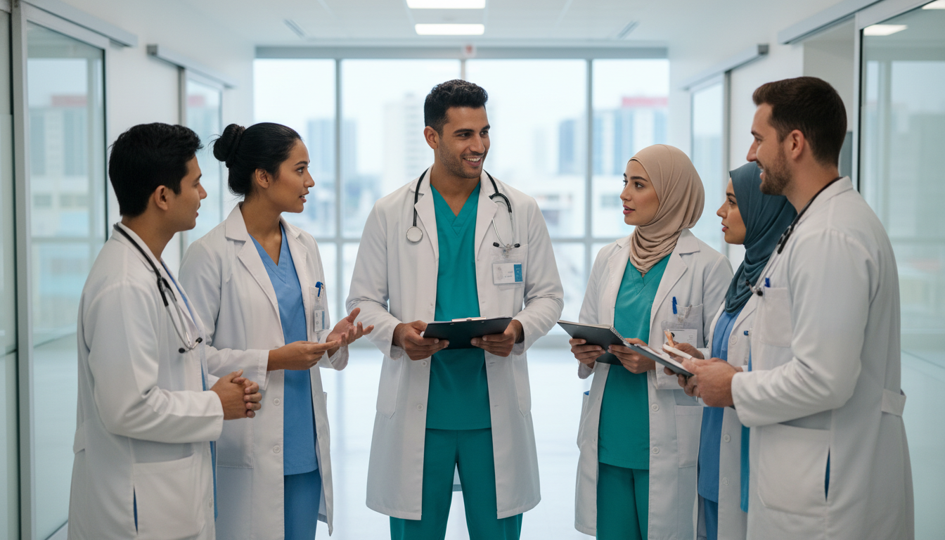 Group of IMG residents discussing transitional year experiences Group of IMG residents discussing transitional year experiences - non-US citizen IMG for Questions to Ask Programs for Non-US