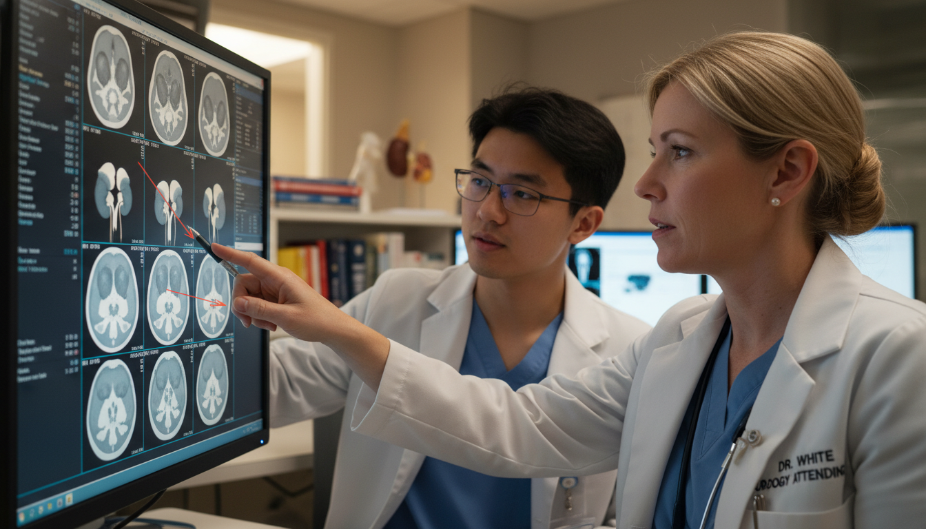 Urology resident and attending reviewing imaging - non-US citizen IMG for Common Interview Questions for Non-US Citizen IMG i