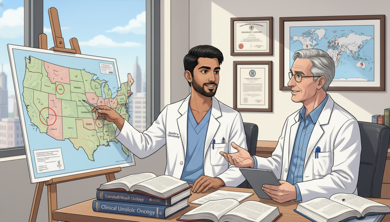 International Urology Fellow Discussing Job Opportunities with Mentor International Urology Fellow Discussing Job Opportunities with Mentor - non-US citizen IMG for Job Search Timing for Non-US C