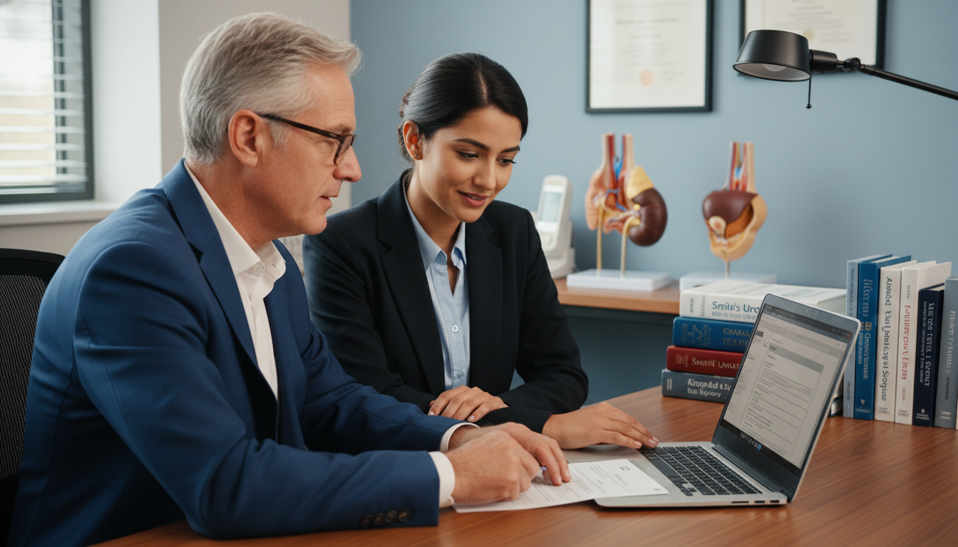 Urology mentor guiding an IMG in a hospital office Urology mentor guiding an IMG in a hospital office - non-US citizen IMG for Networking in Medicine for Non-US Citizen IMG in