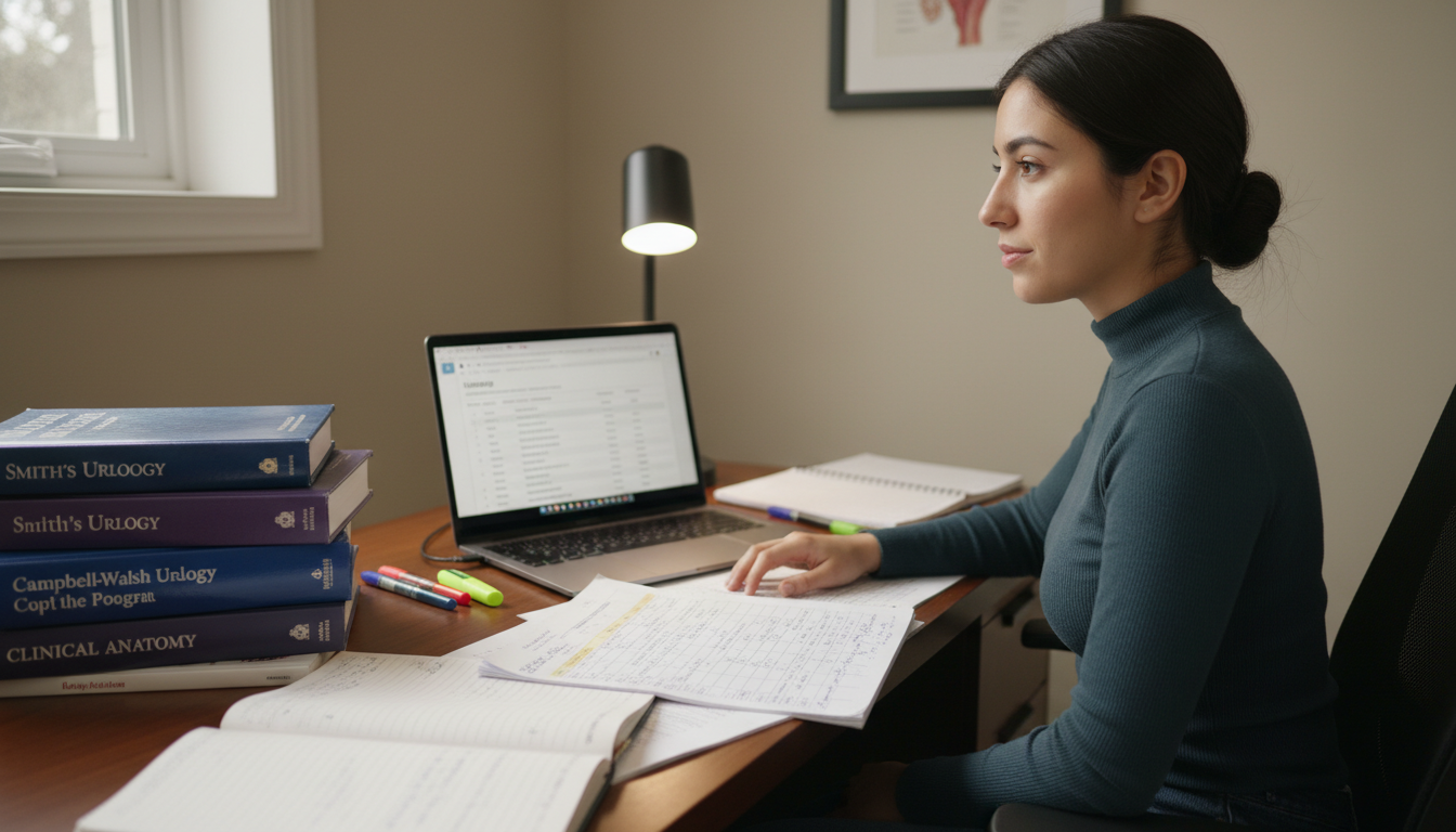 Resident reviewing urology program information on laptop - non-US citizen IMG for Pre-Interview Preparation for Non-US Citize