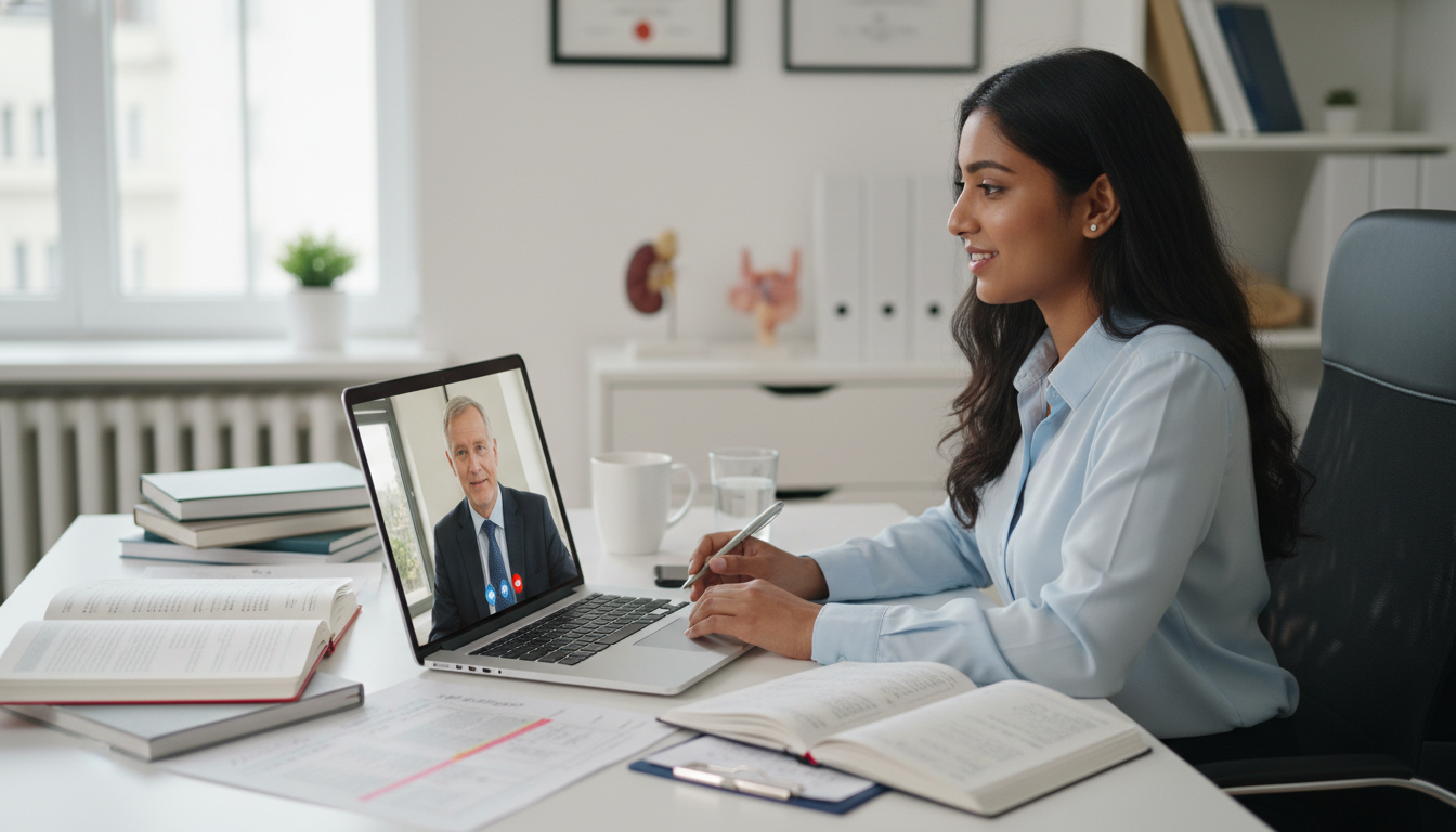 Urology residency applicant on video call with program director discussing pre-match questions Urology residency applicant on video call with program director discussing pre-match questions - non-US citizen IMG for Pre-M