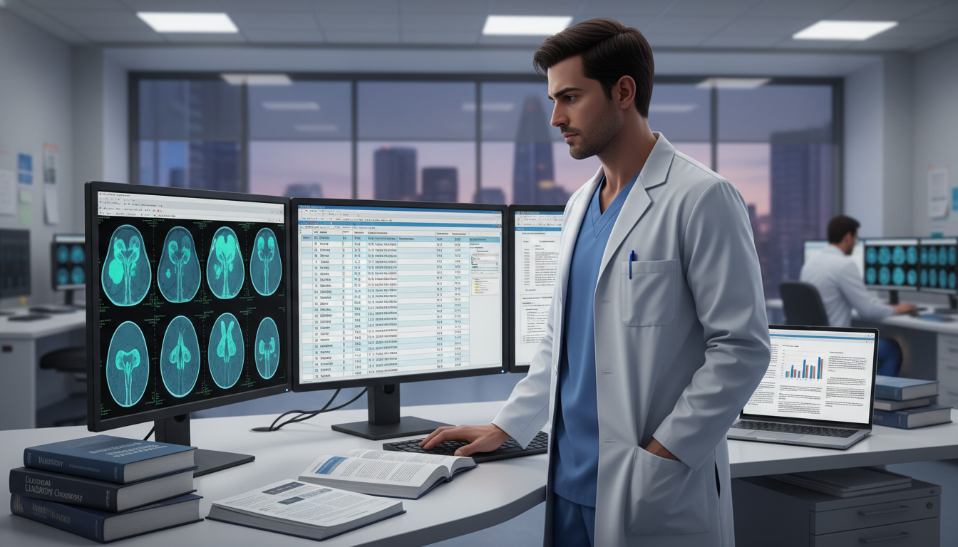 Urology Resident Reviewing Research Data and Imaging Urology Resident Reviewing Research Data and Imaging - non-US citizen IMG for Research During Residency for Non-US Citizen IM