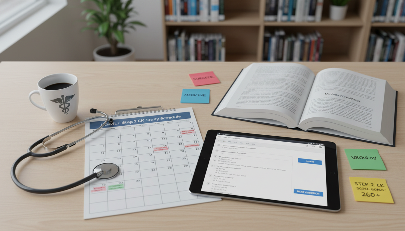 Urology-Focused Step 2 CK Study Plan on Desk - non-US citizen IMG for USMLE Step 2 CK Preparation for Non-US Citizen IMG in U