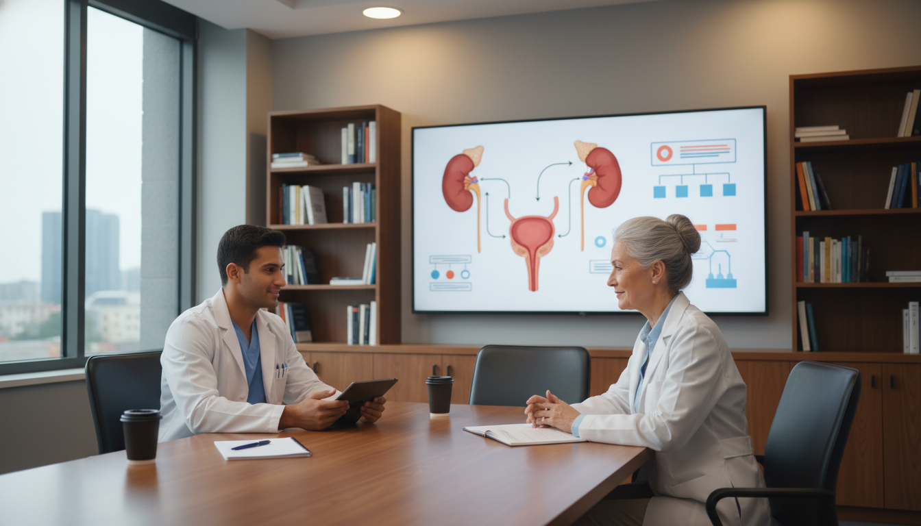 Non-US citizen IMG urology resident discussing long-term immigration plans with mentor - non-US citizen IMG for Visa Navigati