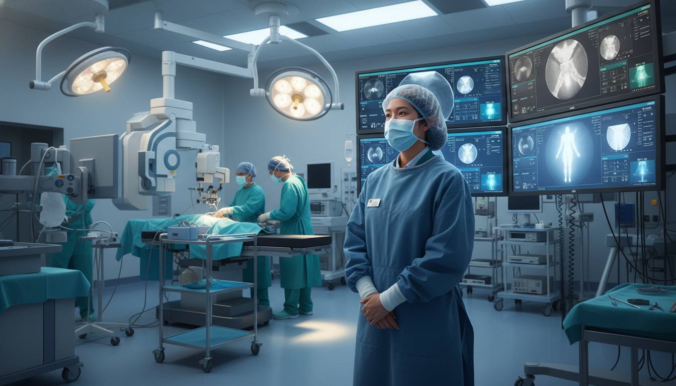 Vascular surgery resident in hybrid operating room during endovascular procedure Vascular surgery resident in hybrid operating room during endovascular procedure - non-US citizen IMG for Work-Life Balance A